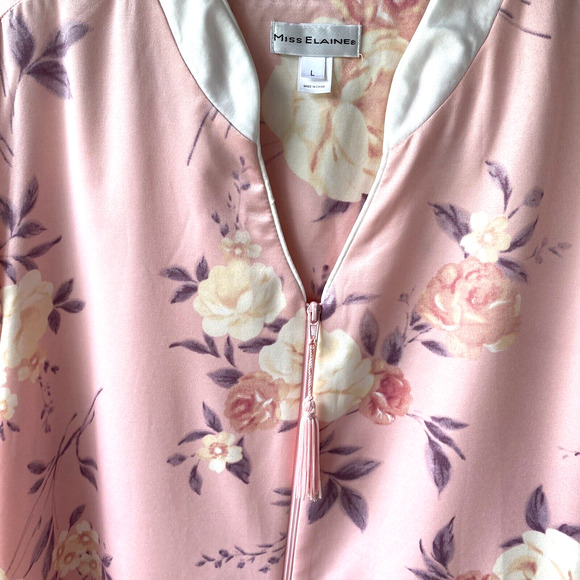 Miss Elaine Sz L Pink Floral Full Length Nightgown/Housecoat Pockets 861186 - Picture 2 of 10